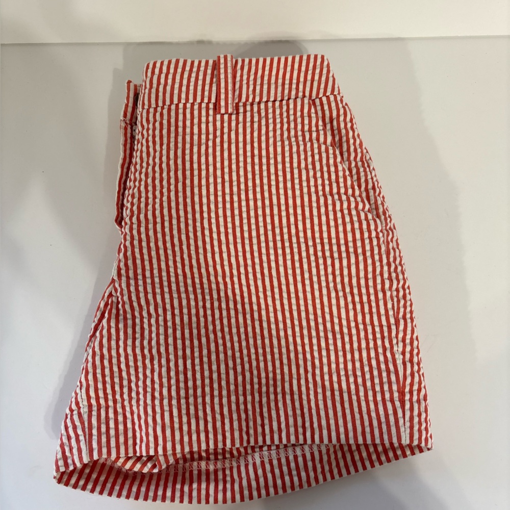 Sandro Red and White Striped Cotton Shorts